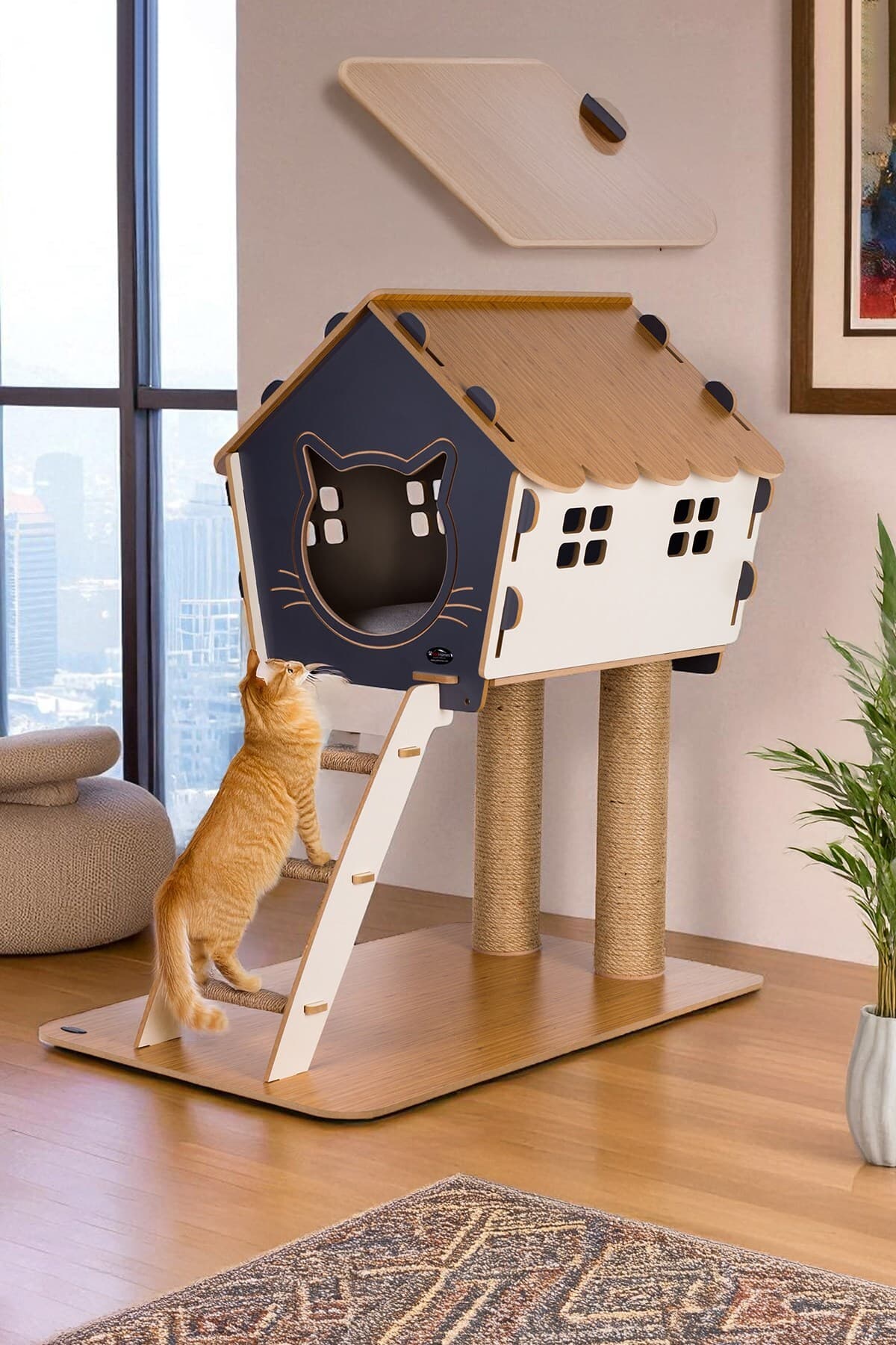 Flypet 4 Katlı Merdivenli Tırmalama Kedi Evi - 1