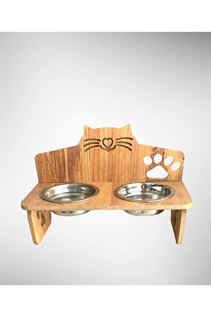 Ahşap İkili Mama ve Su Kabı 36x17cm - 1